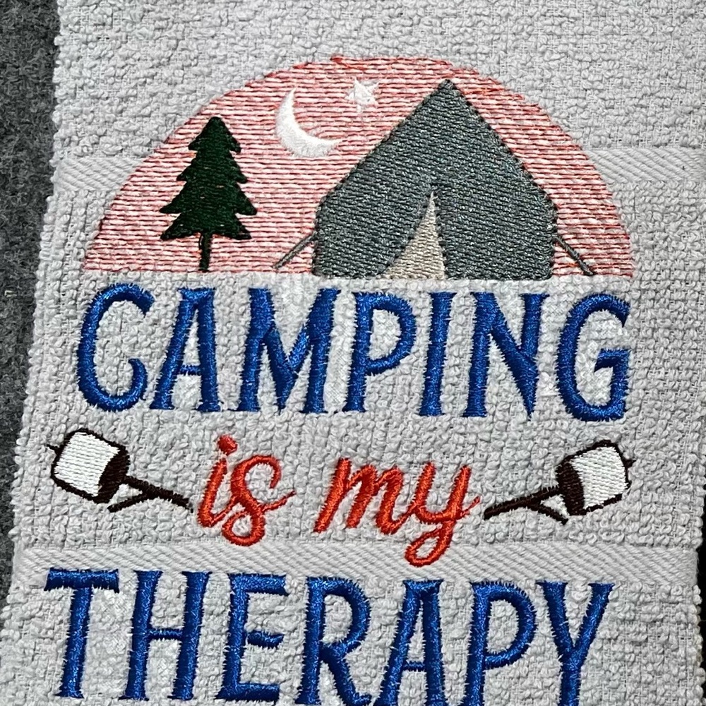 Hand Towel With Machine Embroidered Camping Saying